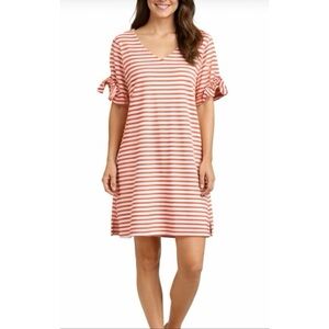 Jude Connally Cory Coral Stripe Shift Dress Size Large Casual Office.    11